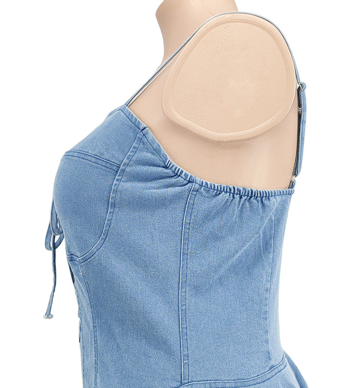 flowersverse Plus Size Women's Spring Sexy Sleeveless Denim Dress