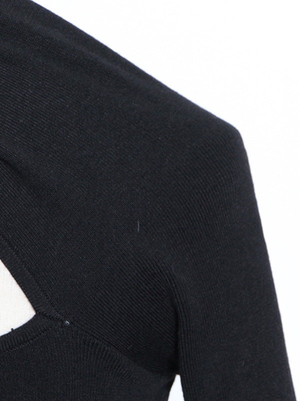 flowersverse Casual Cropped One-Shoulder Kniting Sweater