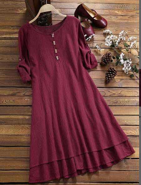 flowersverse Summer Loose Plus Size Retro Dress