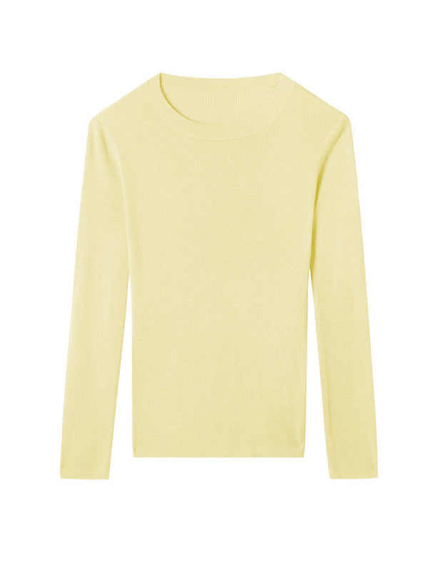 flowersverse Solid Color Long Sleeves Skinny Round-Neck Sweater Tops Pullovers Knitwear