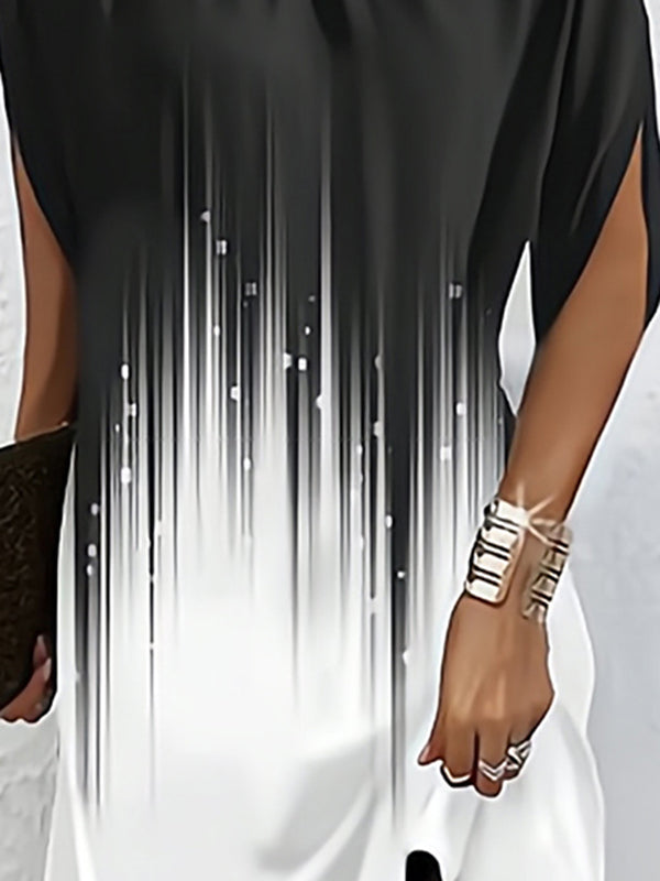 flowersverse Batwing Sleeves Loose Gradient Printed Round-Neck Mini Dresses