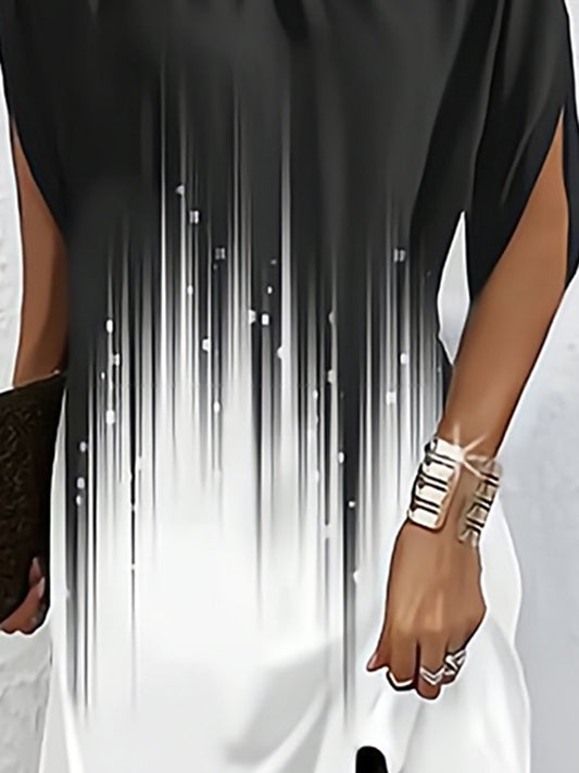 flowersverse Batwing Sleeves Loose Gradient Printed Round-Neck Mini Dresses