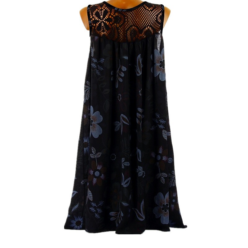 flowersverse Women's Plus Size Curve A Line Dress Floral Round Neck Lace Sleeveless Spring Summer Casual Knee Length Dress Causal Daily Dress / Print