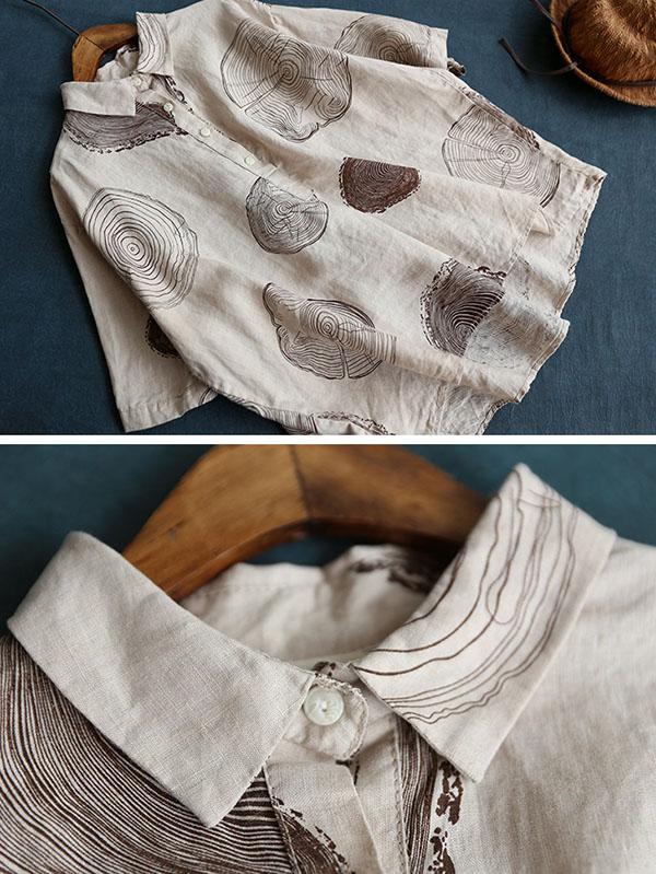flowersverse Ramie Cotton Loose Annual Ring Pattern Shirt Tops