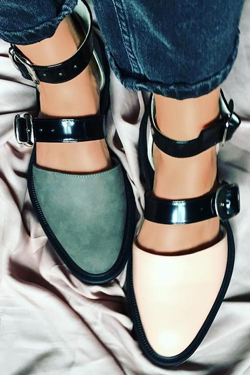 flowersverse Buckle Color Block Sandals Flats