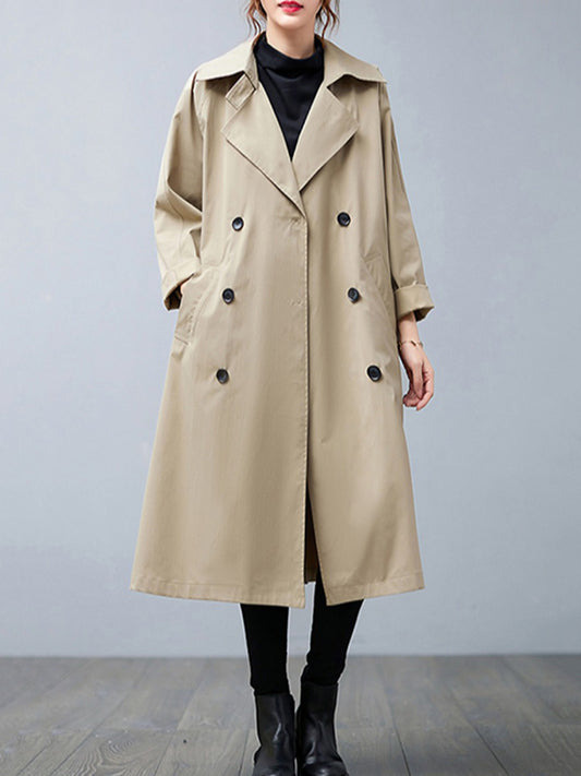 flowersverse Loose Buttoned Notched Collar Trench Coat