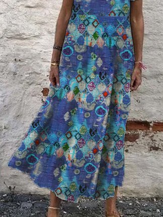 flowersverse A-Line Short Sleeve Boho Weaving Dress