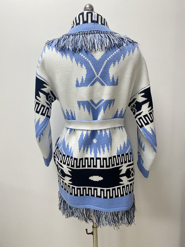 flowersverse Casual Loose Lace-Up Tasseled Patchwork Shawl&Cloak