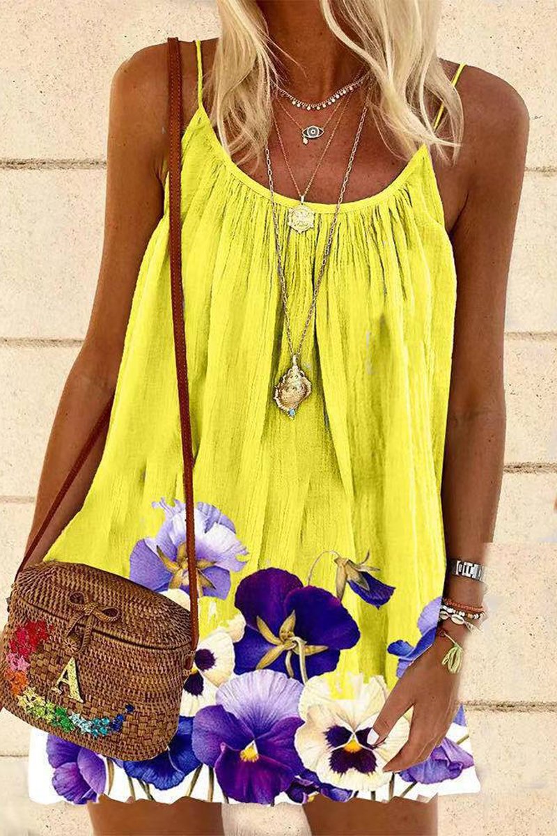 flowersverse Sweet Floral Printed Sling Mini Dress