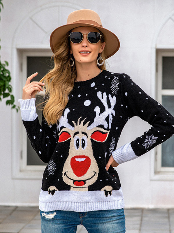 flowersverse Casual Loose Long Sleeves Printed Round-Neck Sweater Tops