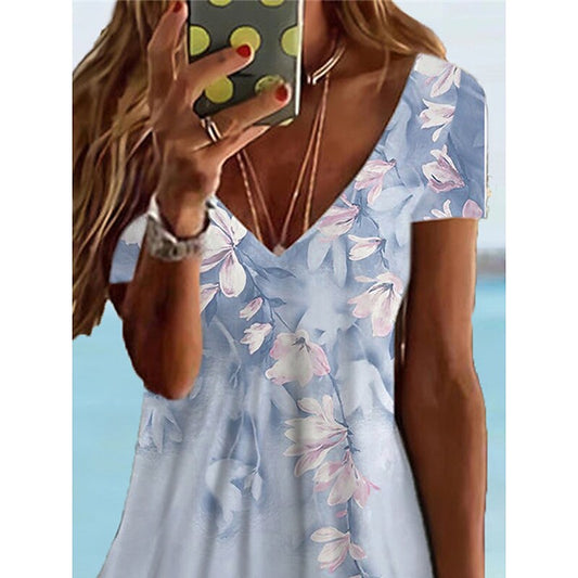 flowersverse Women's Casual Dress Summer Dress Print Dress Floral Geometric Print V Neck Mini Dress Fashion Ethnic Outdoor Daily Short Sleeve Regular Fit Yellow Blue Spring Summer S M L XL XXL