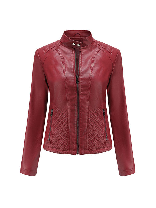 flowersverse Buttoned Pockets Split-Joint Zipper Long Sleeves Plus Size Stand Collar Outerwear Jackets