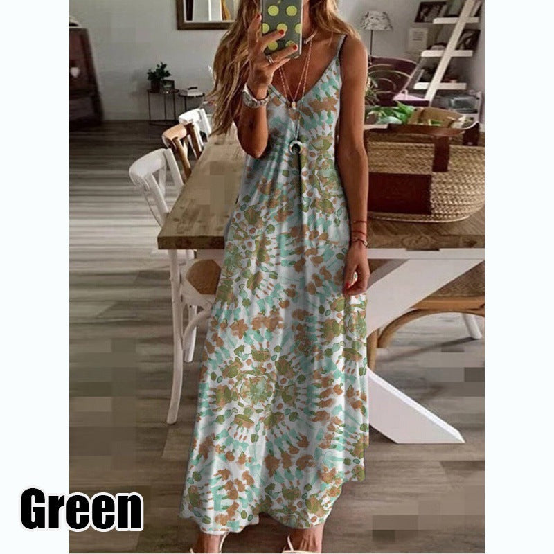 flowersverse Women's Long Dress Maxi Dress Casual Dress Swing Dress Graphic Casual Classic Vacation Beach Pocket Print Sleeveless Spaghetti Strap Dress Regular Fit Light Yellow Yellow Blue Spring Summer XS S M L