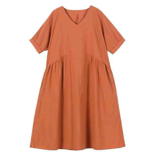 flowersverse Plus Size Women's Cotton Linen Short Sleeve Dress