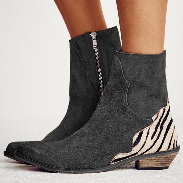 flowersverse Casual Pointed Toe Zebra-Striped Boots