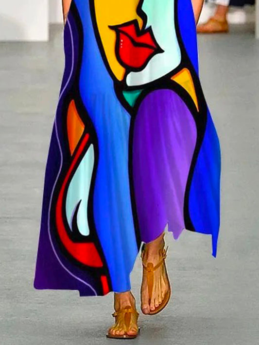 flowersverse Sleeveless Figure Printed Round-Neck Maxi Dresses