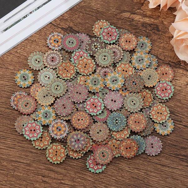 flowersverse Bohemia Printed Wooden Sewing Buttons