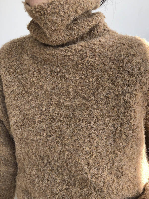 flowersverse Stylish Solid High-Neck Wool-Blend Sweater