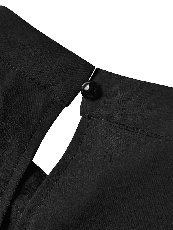 flowersverse Solid Color Split-Joint False Two High-Low Mock Neck Blouses&Shirts Tops