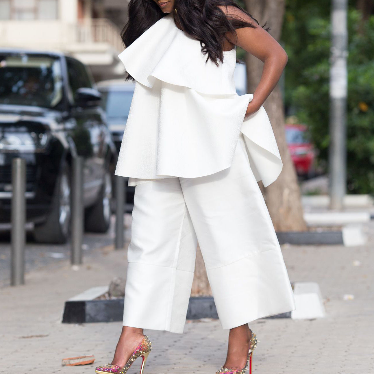 flowersverse Plus Size Women's Style Loose Top Wide Leg Pants Two-Piece Set