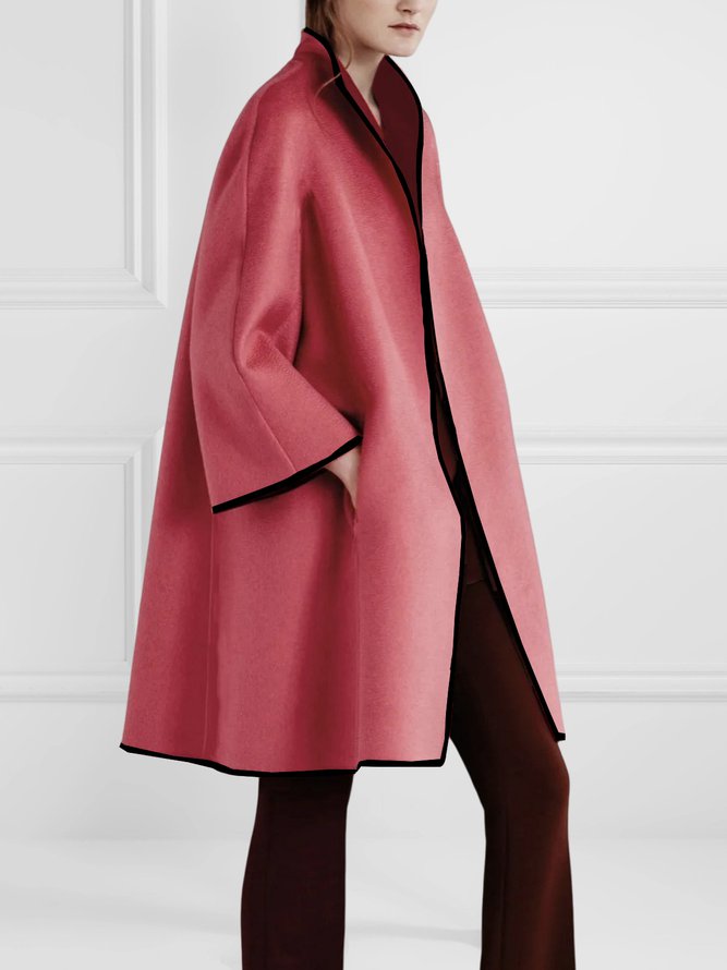 flowersverse Solid Color Long Sleeves Loose Woolen Coat Outerwear