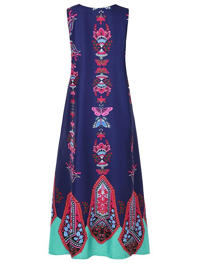 flowersverse Women's A-Line Dress Maxi Long Dress - Sleeveless Pocket Print Spring & Summer V Neck Hot Casual Boho Holiday White Black Blue Yellow Light Blue White Dresses