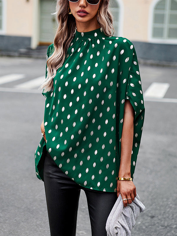 flowersverse Bandage Polka Dot Loose Round-Neck Blouses&Shirts Tops