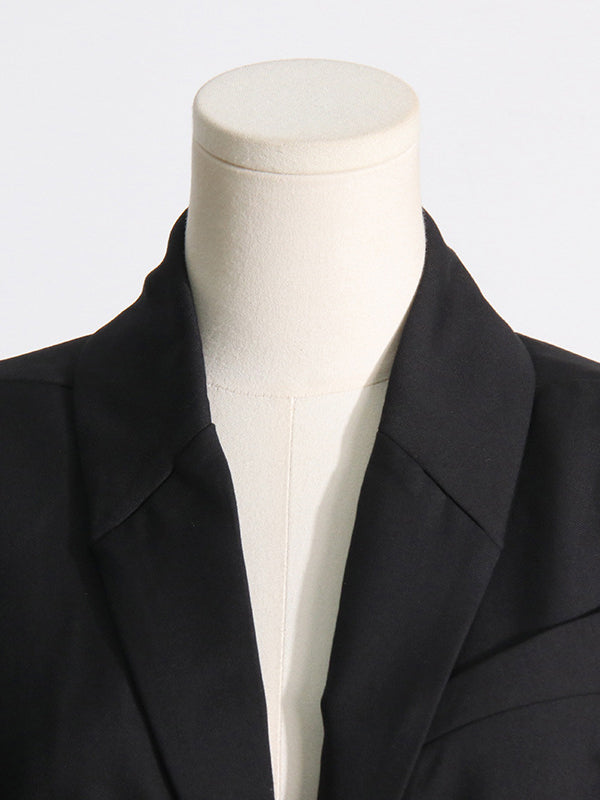 flowersverse Buckle Gauze See-Through Solid Color Split-Joint Long Sleeves Notched Collar Blazer