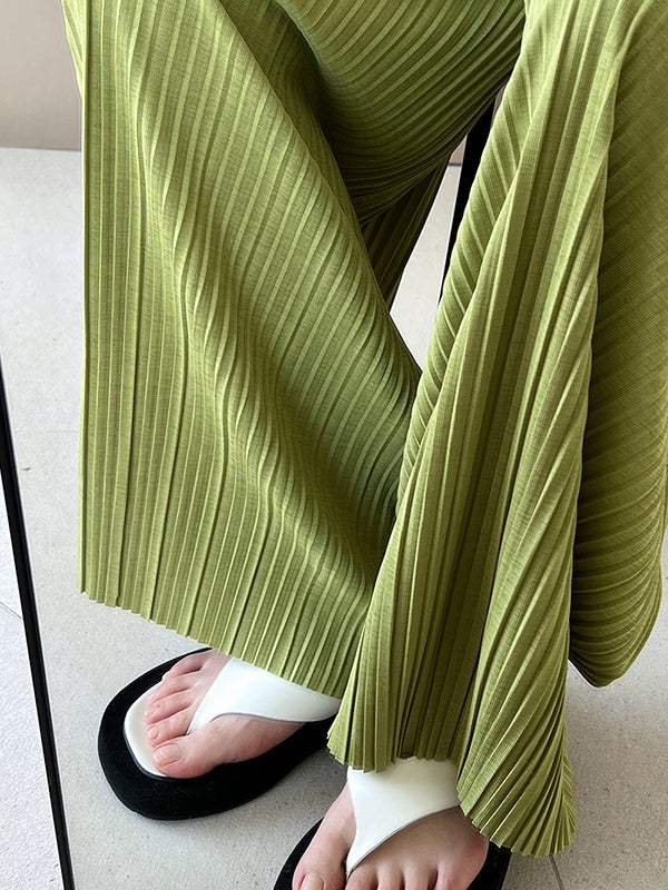 flowersverse Pleated Solid Color Wide Leg Pants Bottoms