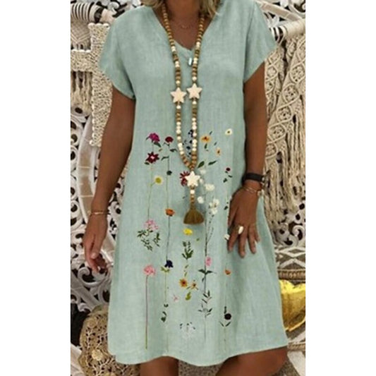 flowersverse Women's Casual Dress Shift Dress Midi Dress White Light Green Purple Short Sleeve Floral Print Spring Summer V Neck Casual S M L XL XXL 3XL 4XL 5XL