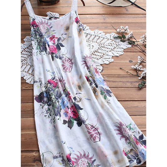 flowersverse Women's Plus Size Casual Dress Slip Dress Floral Long Dress Maxi Dress Sleeveless Print Strap Basic Daily Pink Green Spring Summer L XL XXL 3XL 4XL