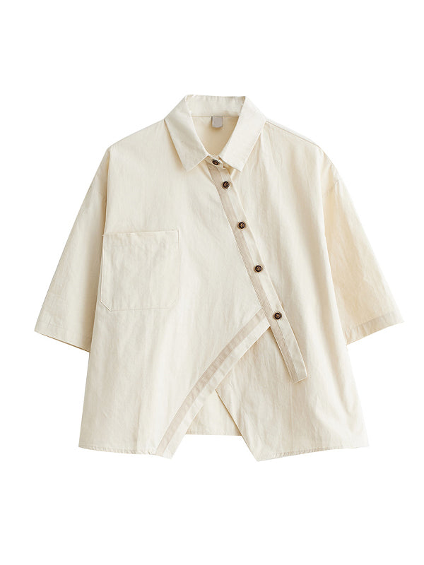 flowersverse Half Sleeves Irregular clipping Lapel Blouses&shirts Tops