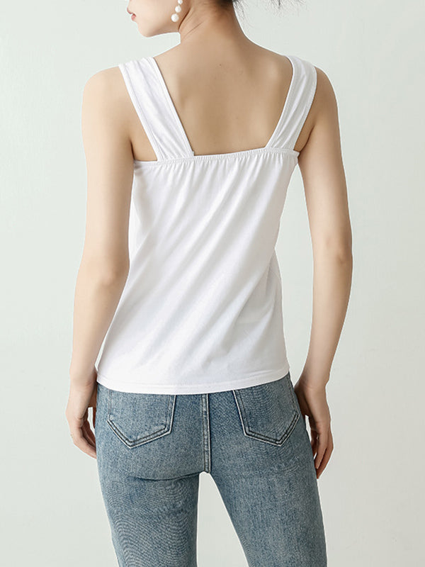 flowersverse Casual Simple 6 Colors Square-Neck Sleeveless Vest