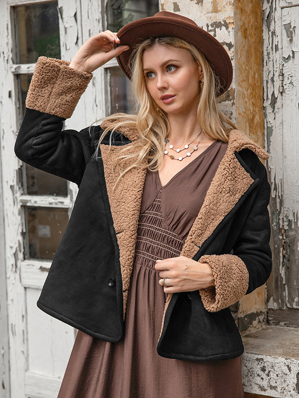 flowersverse Casual Loose Solid Color Lapel Collar Jackets&Coat