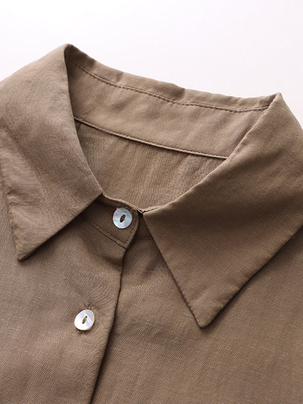 flowersverse Solid Color Lapel Blouses&Shirts Tops
