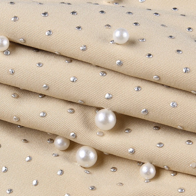 flowersverse Half-High Collar Mesh Beaded Slim Sexy Bodycon Dress