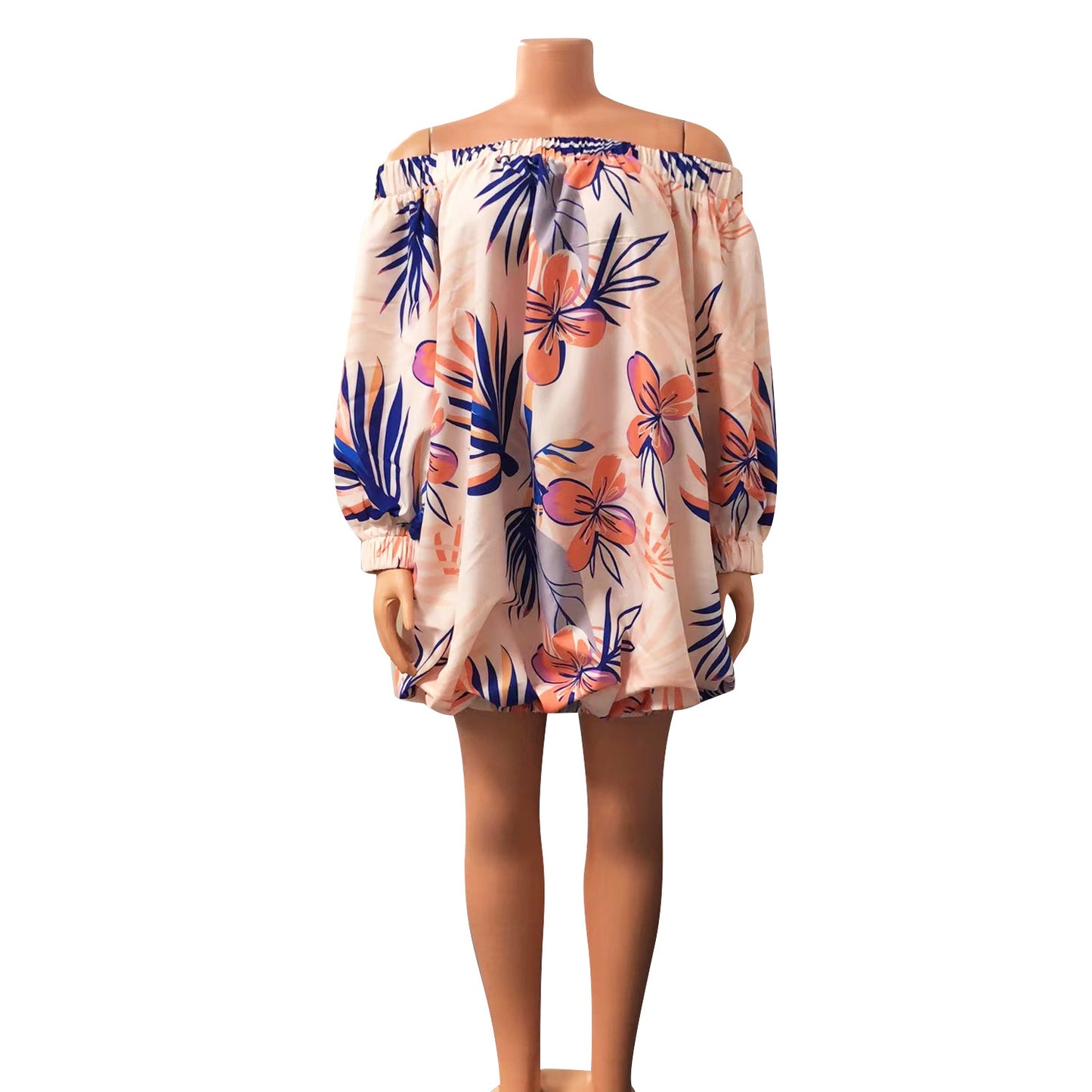 flowersverse Summer Ladies Sexy Digital Printing Off Shoulder Loose Dress