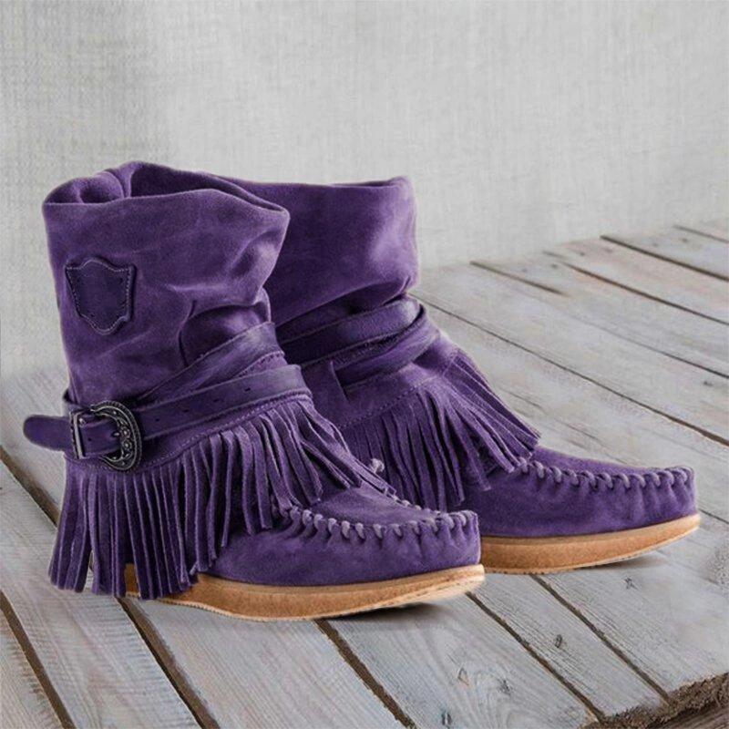 flowersverse Fashion Belt Buckles Tassel Boots