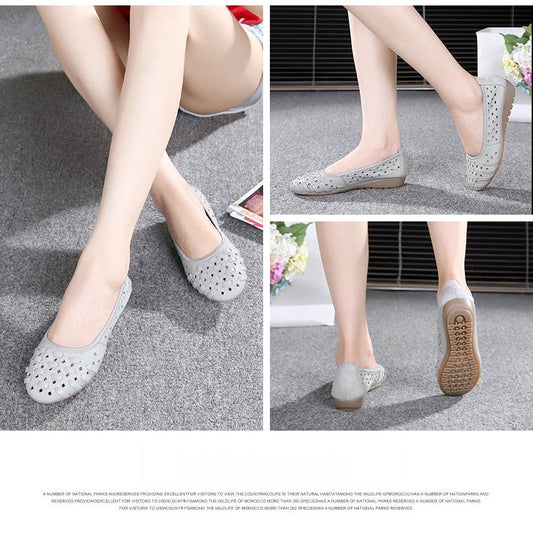flowersverse Fashion Genuine Leather Casual Loafers Shoes Women Sandals Summer Shoes Flats with Hollow Out Size 35-43
