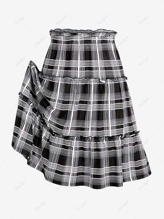 flowersverse Plus Size Plaid Ruffle Midi A Line Skirt