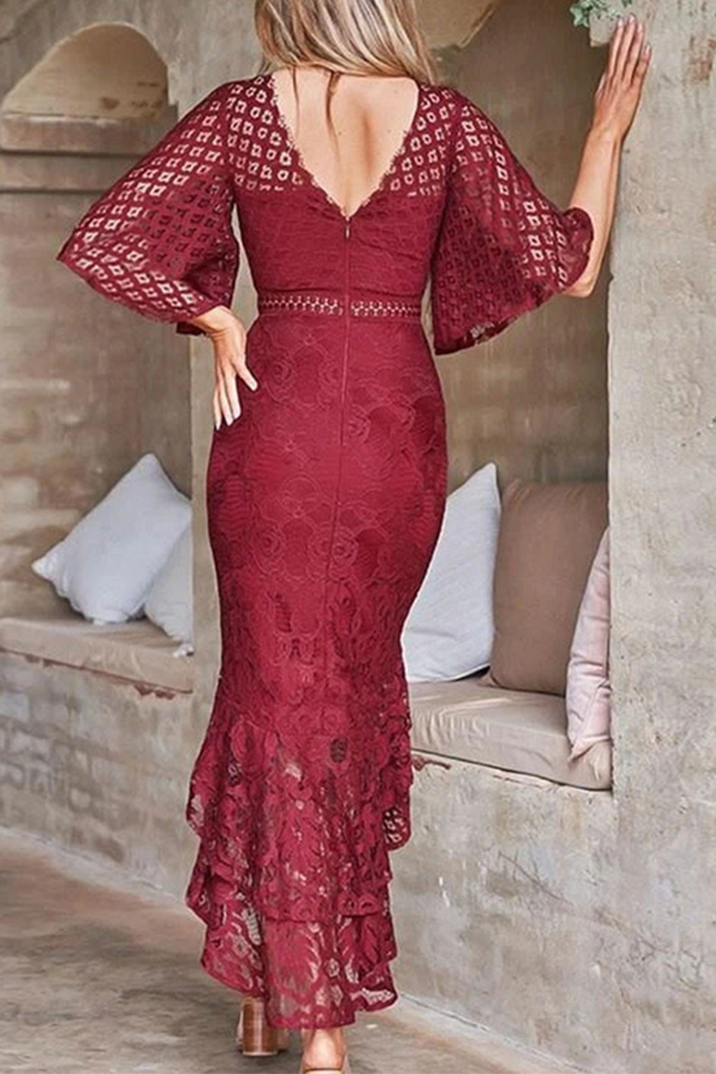 flowersverse Casual Solid Lace O Neck Trumpet Mermaid Dresses(3 Colors)