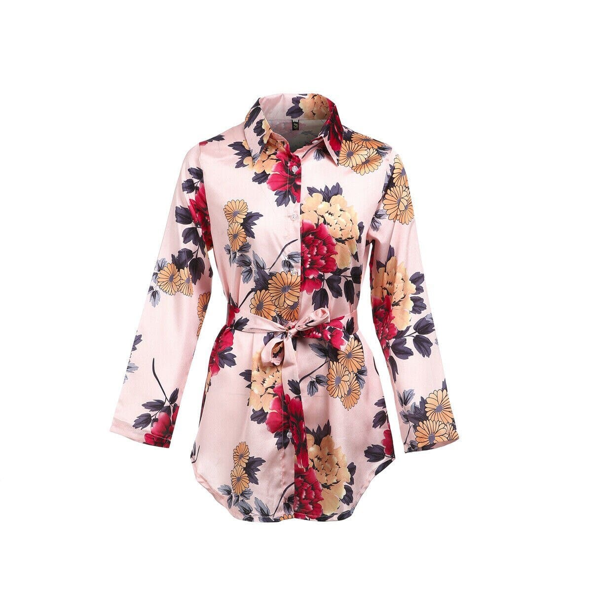 flowersverse Women Silk Satin Shirt Dress Print Floral Loose Short Party Mini Dress