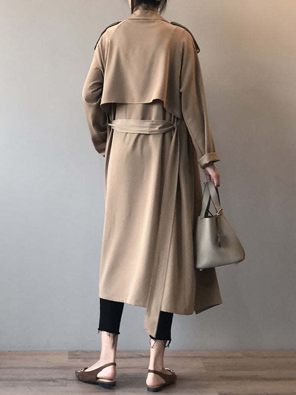 flowersverse Khaki&Black Vintage Notched Collar Thin Trench Coat