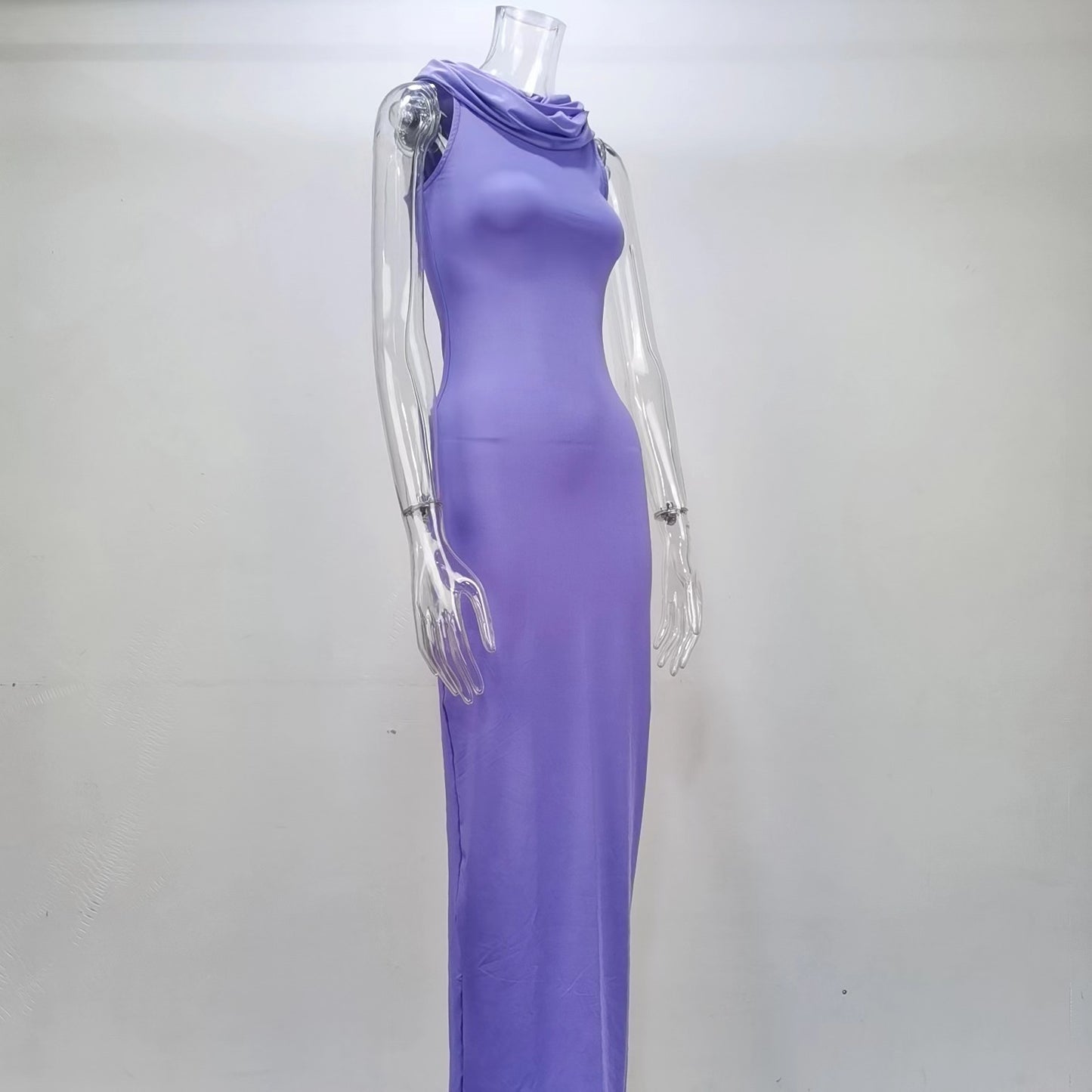 flowersverse Summer Ladies Solid Color Hooded Sleeveless Bodycon Slit Dress Women