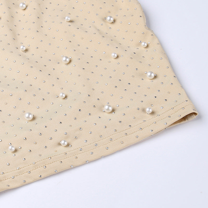 flowersverse Half-High Collar Mesh Beaded Slim Sexy Bodycon Dress