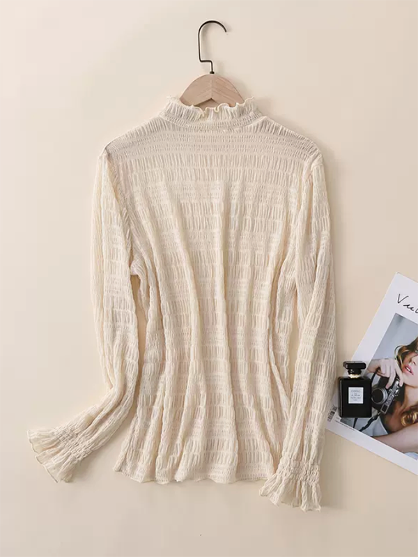 flowersverse Casual Loose Puff Sleeves Solid Color High-Neck Shirtstop