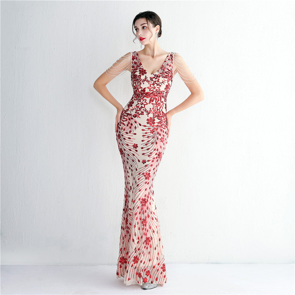 flowersverse Elegant Long Sequins Plus Size Beauty Formal Party Evening Dress