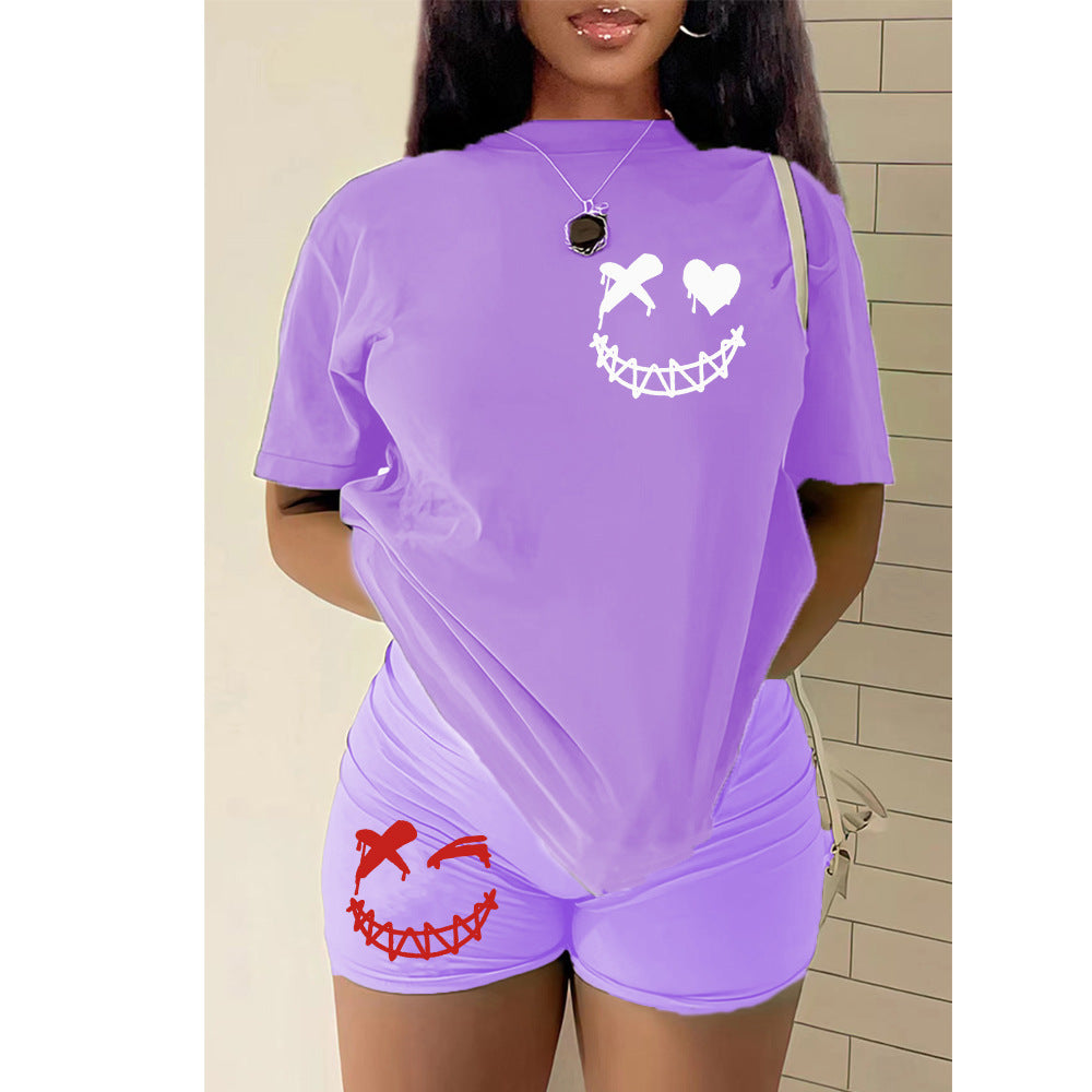 flowersverse Plus Size Women's T-Shirt Shorts Set Tracksuit Two-Piece