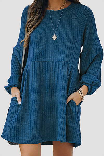 flowersverse Casual Solid Pocket O Neck A Line Dresses(3 Colors)