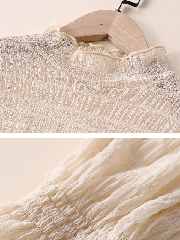flowersverse Casual Loose Puff Sleeves Solid Color High-Neck Shirtstop